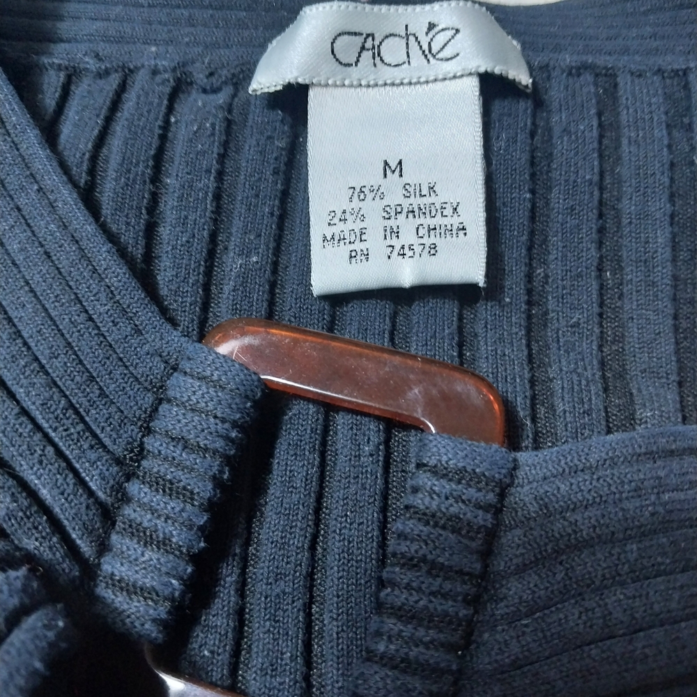 Cache Navy Ribbed Knit Top - Picture 2 of 3